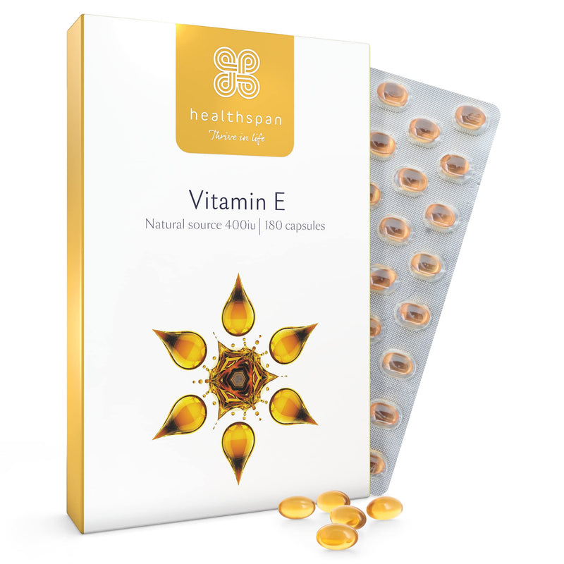 [Australia] - Healthspan Vitamin E 400iu (6 Months' Supply) | High Strength Formula to Combat Cell Damage | Sourced from Natural Vegetable Oils for Easy Absorption | Powerful antioxidant Support | Vegan 180 Capsules 