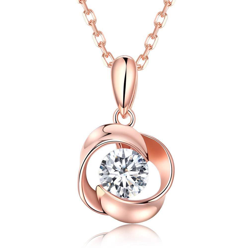 [Australia] - Sterling Silver Necklace Swarovski Zirconia Rose Shape Lady's Necklace Women's Necklace Necklace for Women pink gold 