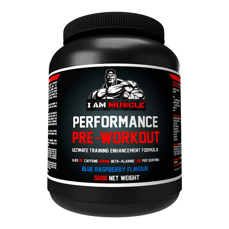 [Australia] - Performance Pre Workout, Ultimate Training Enhancement Formula with 200mg Caffeine, 6.9g Protein, Beta-Alanine and Amino Acids, Blue Raspberry, 500g 