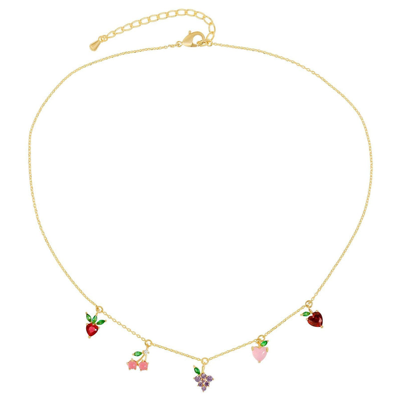 [Australia] - AoedeJ 14K Gold Plated Fruit Basket Choker for Women Girls Cute Summer tropical Fruit Cherry Grape Apple Crystal Pendant Necklace 