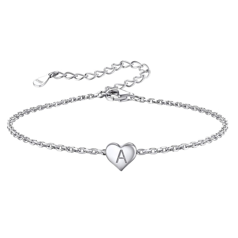 [Australia] - Silvora Initial Heart Bracelet, 925 Sterling Silver Personalized Letter Chain Bracelets for Women Teen Girls Charms, Can Engrave A 