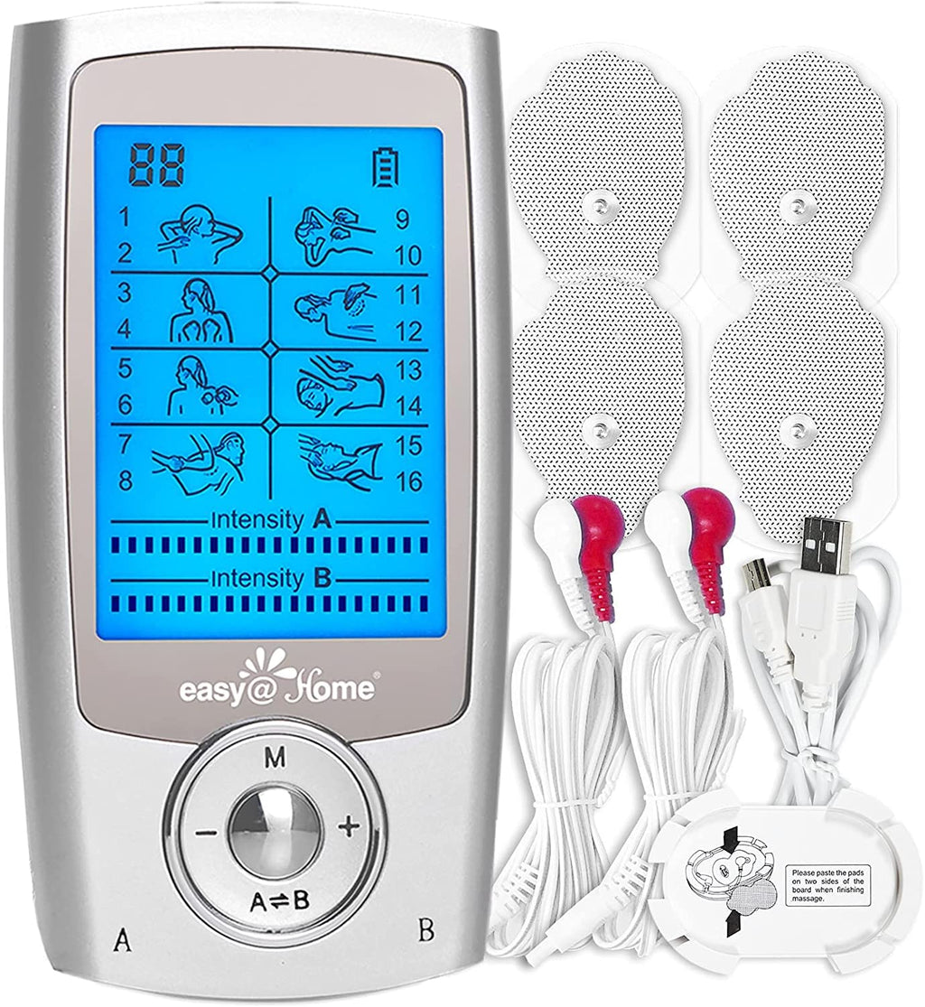 [Australia] - TENS Machine for Pain Relief - Easy@Home Dual Channel TENS for Arthritis Back Period Sciatica Neck Joint Knee Pain Relief with 16 Modes 8 Massage Types and 2"x3" Pads 