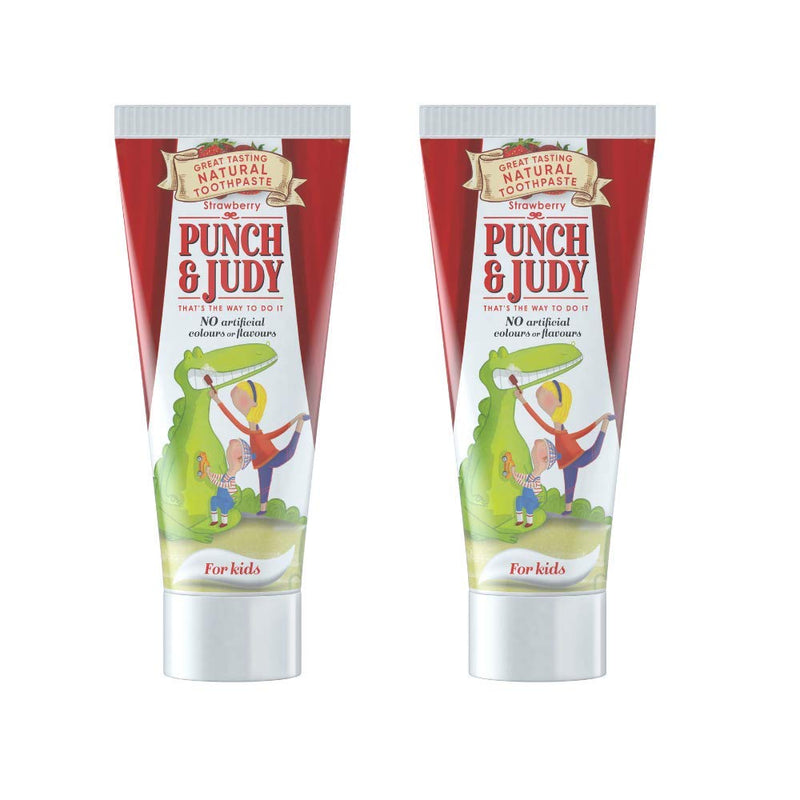 [Australia] - Punch & Judy - Natural Toothpaste for Kids, Flavoured Toothpaste for Children, Fluoride 1000 ppm, Sugar Free (Natural Strawberry (2 x 50ml) 50 ml (Pack of 2) 