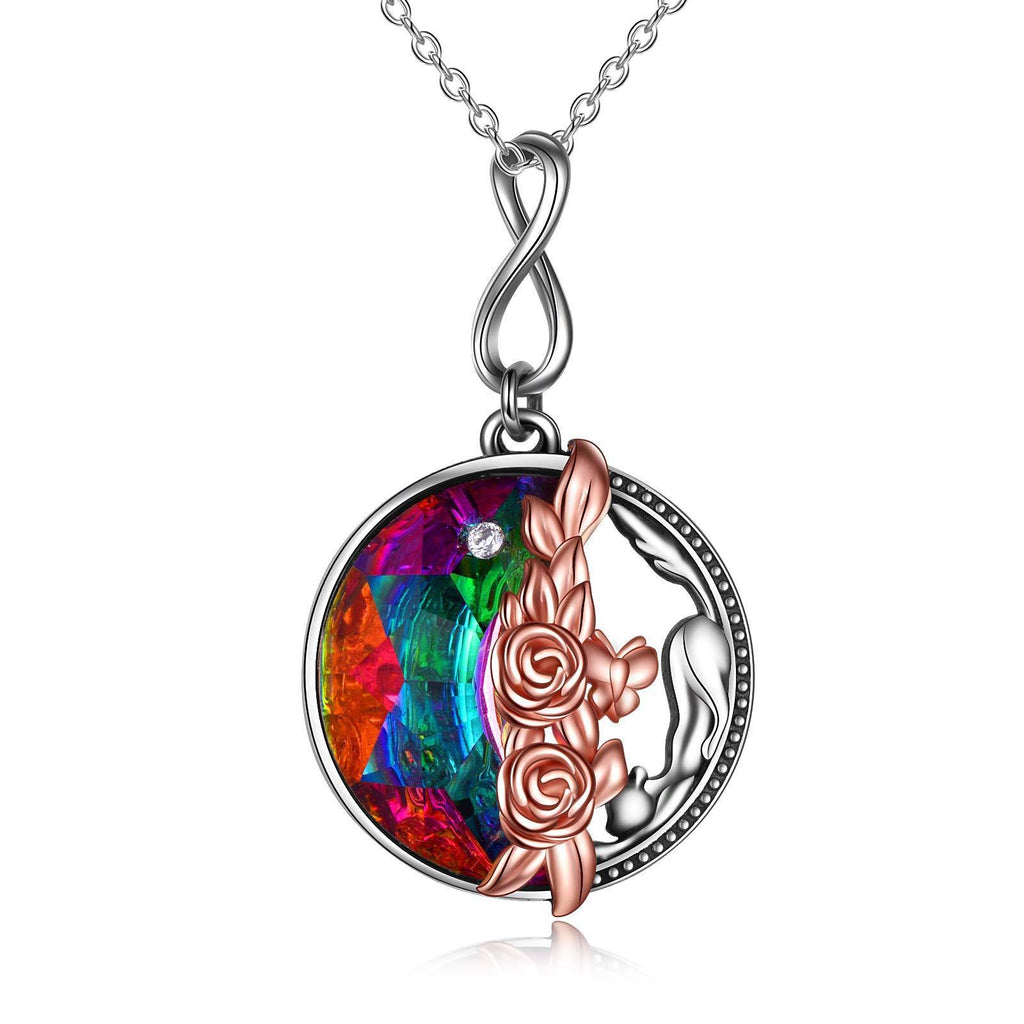 [Australia] - Cat Rose Crystal Necklace with Rose Gold Rose with Colourful Crystal from Austrian Connect Sterling Silver Chain Through Infinity 