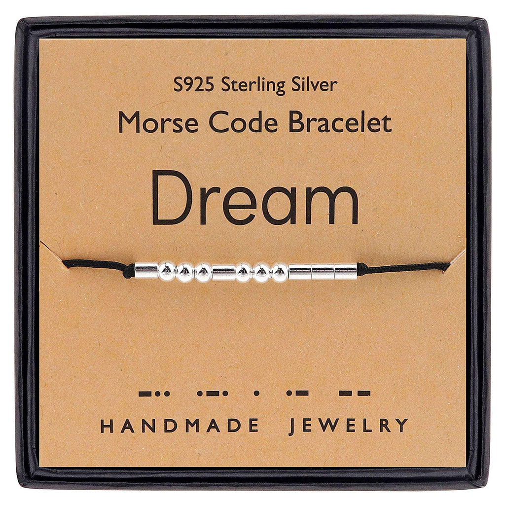 [Australia] - DTWAWA Morse Code Bracelet Sterling Silver Beads Inspirational Friendship Bracelets for Friend Her Dream 