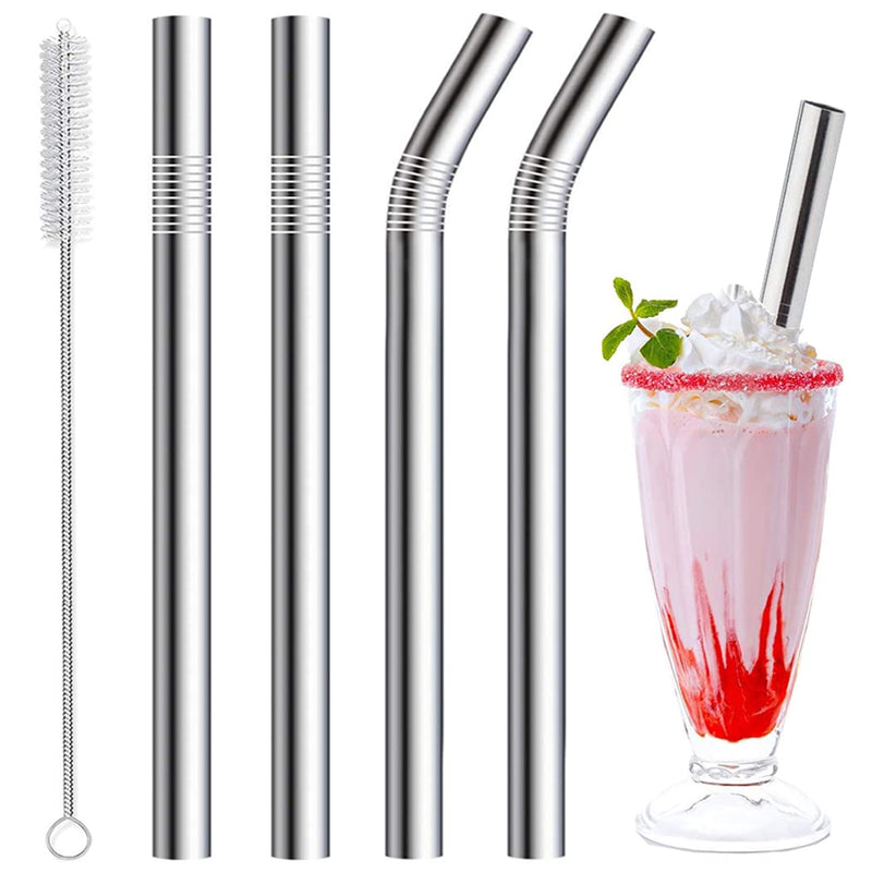 [Australia] - Stainless Steel Smoothie Straws, 0.4'' Extra Wide Reusable Metal Drinking Straws for Milkshake, Boba, Smoothie, Beverage, Set of 4 with 1 Cleaning Brush 