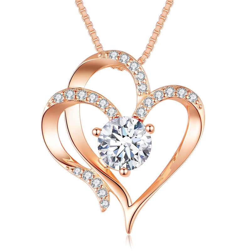 [Australia] - Heart Necklace 18k Gold Plated Jewellery Necklaces for Women Silver Necklace 5A Cubic Zirconia Sterling Silver Necklace Birthstone Pendant Necklaces Gifts Jewelry for Women Mum Girls Rose gold plated 