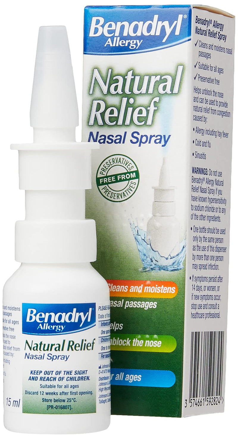 [Australia] - Benadryl Allergy Natural Relief Nasal Spray, Preservative Free Suitable from Birth, 15 ml (Pack of 1) 15 ml (Pack of 1) 