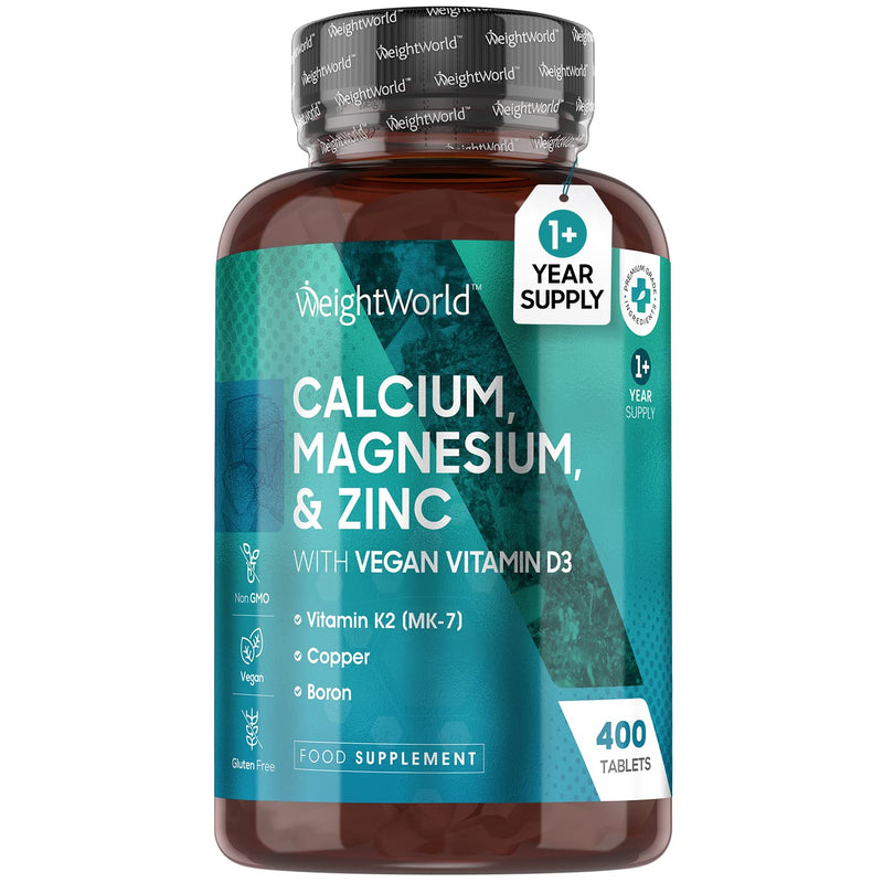 [Australia] - Calcium Magnesium Zinc Vitamin D3 K2 - 1+ Year Supply (One A Day) - 400 Vegan Calcium Tablets - Copper, Manganese, Selenium, Boron Complex - Osteo Tablets for Adults - Non GMO Calcium Supplement 