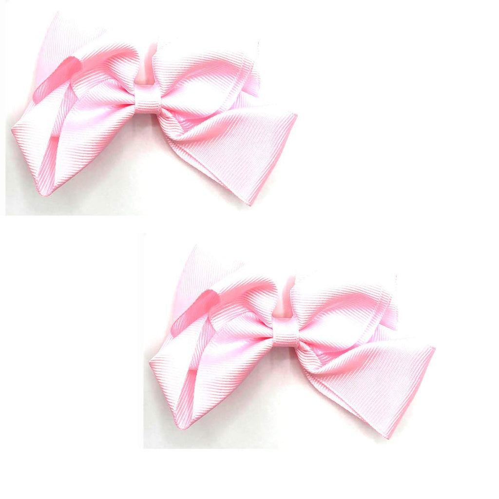 [Australia] - Card of 2 Hair Bow Clips Girls Hair Grips for School Wear Hair Clips Ribbons (Baby Pink) Baby Pink 