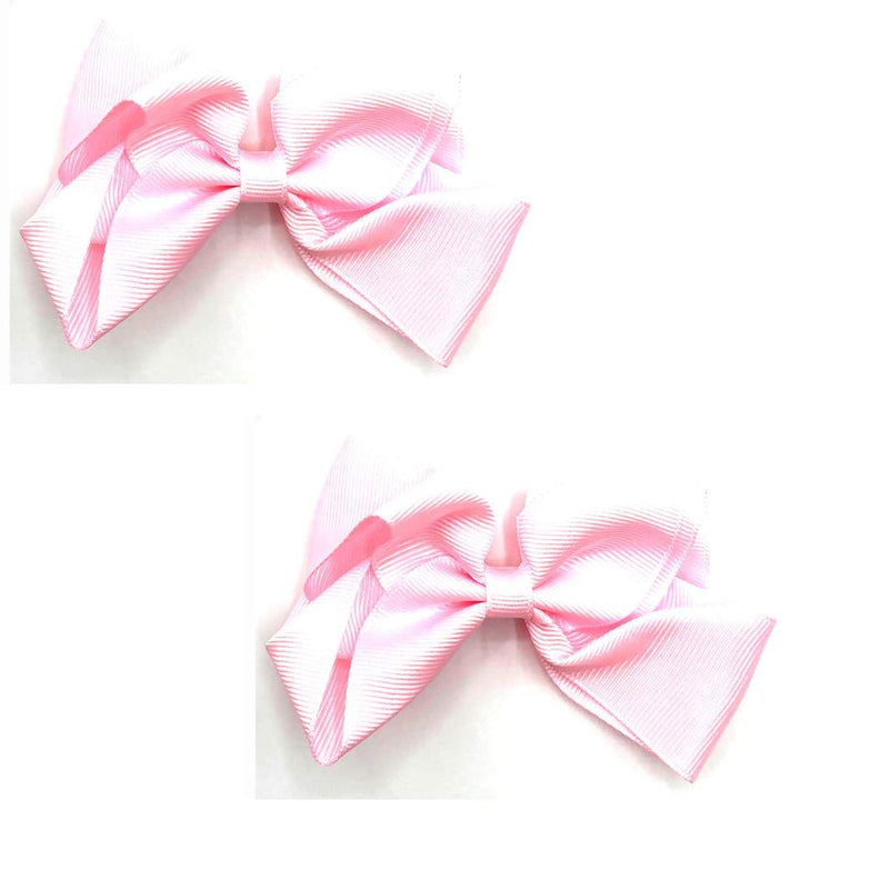 [Australia] - Card of 2 Hair Bow Clips Girls Hair Grips for School Wear Hair Clips Ribbons (Baby Pink) Baby Pink 