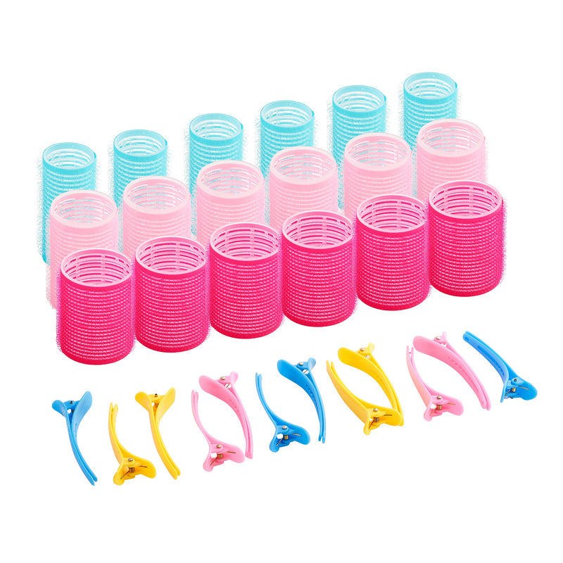 [Australia] - KHEERANA 30 Pieces Hair Rollers - 18 Self Grip Rollers, 12 Duckbill Clips - Salon Hairdressing Hair Curlers 44mm, 36mm And 25mm for Curling and Hair Styling (Rollers+Clips) (30 PCS) 30 PCS 