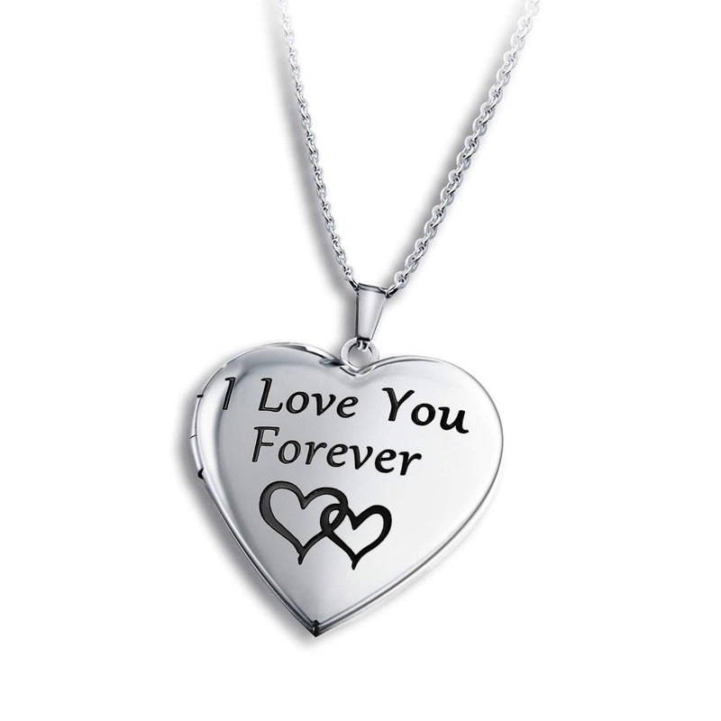 [Australia] - PHOCKSIN Heart Locket Necklace for Pictures Engraved I Love You Forever Photo Lockets for Women Men Mothers Fathers Day Mum Dad Gifts 