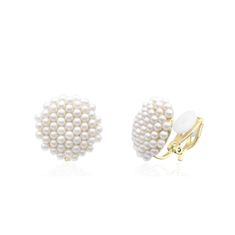 [Australia] - QUKE Simulated Pearl Golden Tone Big Clip On Studs Earrings Non Pierced Bridal Elegant Earrings Jewelry Gift for Women Girls 