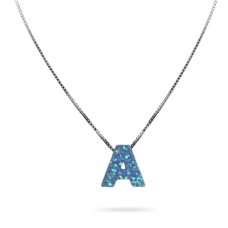 [Australia] - Avnis Initial Necklace – White Opal Letter Pendant Personalized Letter Necklace – Sterling Silver Necklace – 16 inch + 2 inch Extension J 