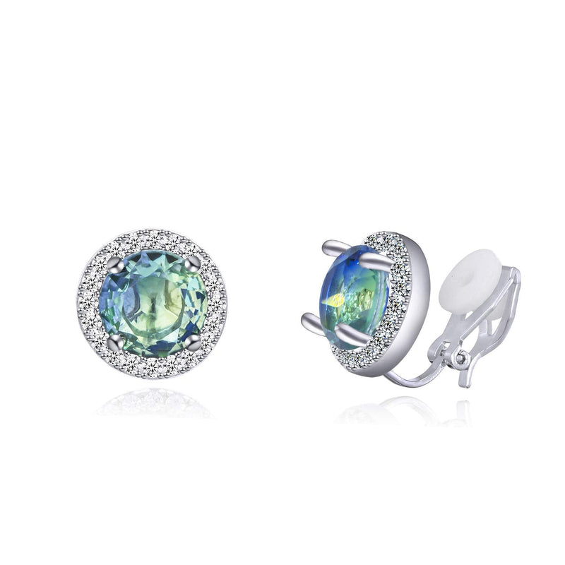 [Australia] - QUKE 8mm Shining Cubic Zirconia Crystal Round Clip On Earrings Non Pierced Jewellery Elegant Stud For Women Girls Ocean Blue 