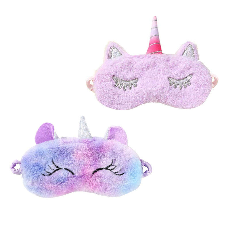 [Australia] - 2 Pack Sleeping Eye Mask ,Annimal Cartoon Eye Mask Plush Eye mask Travel Breathable Eyeshade for Women and Child Purple 