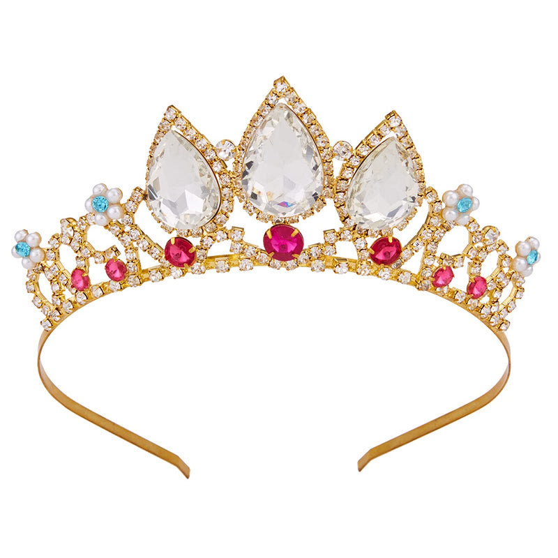 [Australia] - Tiaras for Girls, Vofler Princess Gold Crown Tiara Crystal Ruby Rhinestone Pearl Headband for Little Flower Girl Kids Rapunzel Women Birthday Wedding Pageant Prom Homecoming Halloween Costume Party 