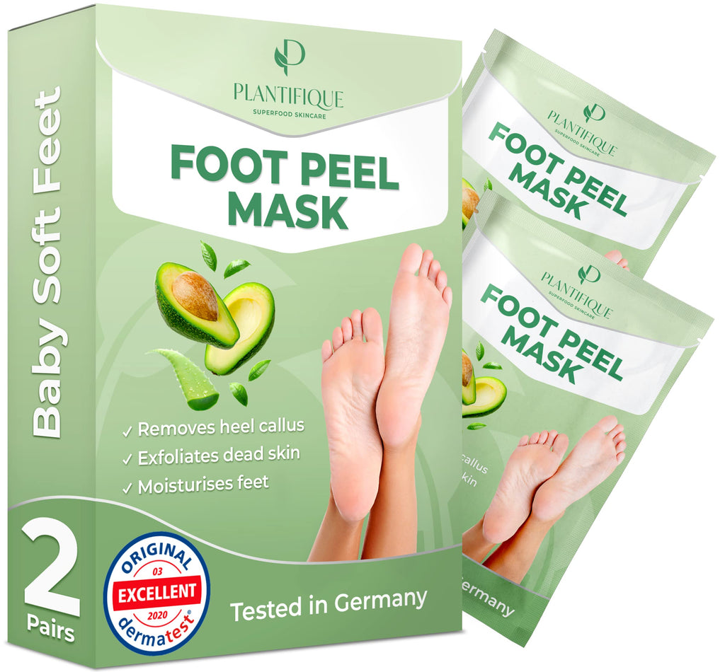 [Australia] - Foot Peel Mask with Avocado by Plantifique - 2 Pack Foot Mask Dermatologically Tested - Repair Heels & Removes Dry Dead Skin for Soft Baby Feet - Exfoliating Foot Peel Mask for Hard Skin - Peeling 