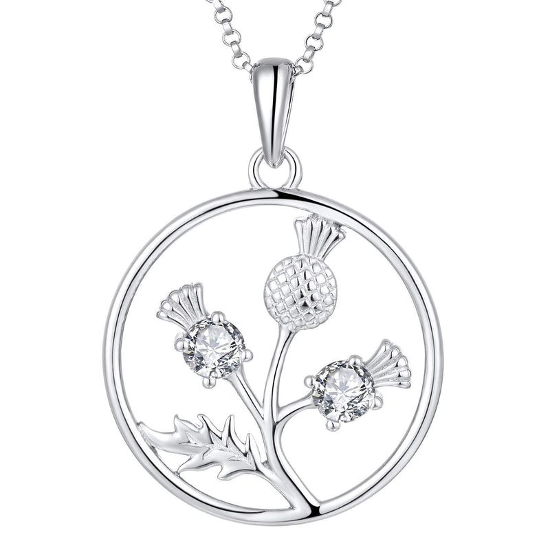 [Australia] - JO WISDOM Scottish Thistle Necklace,925 Sterling Silver Celtic Scotland Flower Outlander Pendant Necklace with 3A Cubic Zirconia,Jewelry for Women April,zirconia 