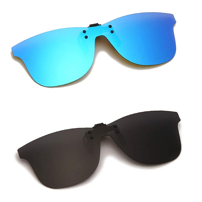 [Australia] - Long Keeper Clip on Sunglasses - Polarised Clip on Flip up Sunglasses fit over Eyewear Glasses with UV Protection Clip-on Sunglasses for Driving Fishing Outdoor Grey+blue 