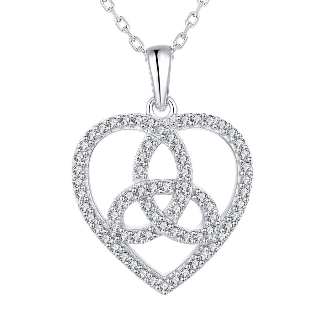 [Australia] - JO WISDOM Women Necklace,925 Sterling Silver Love Heart Irish Celtic Triangle Knot Triquetra Pendant Necklace with 3A Cubic Zirconia 