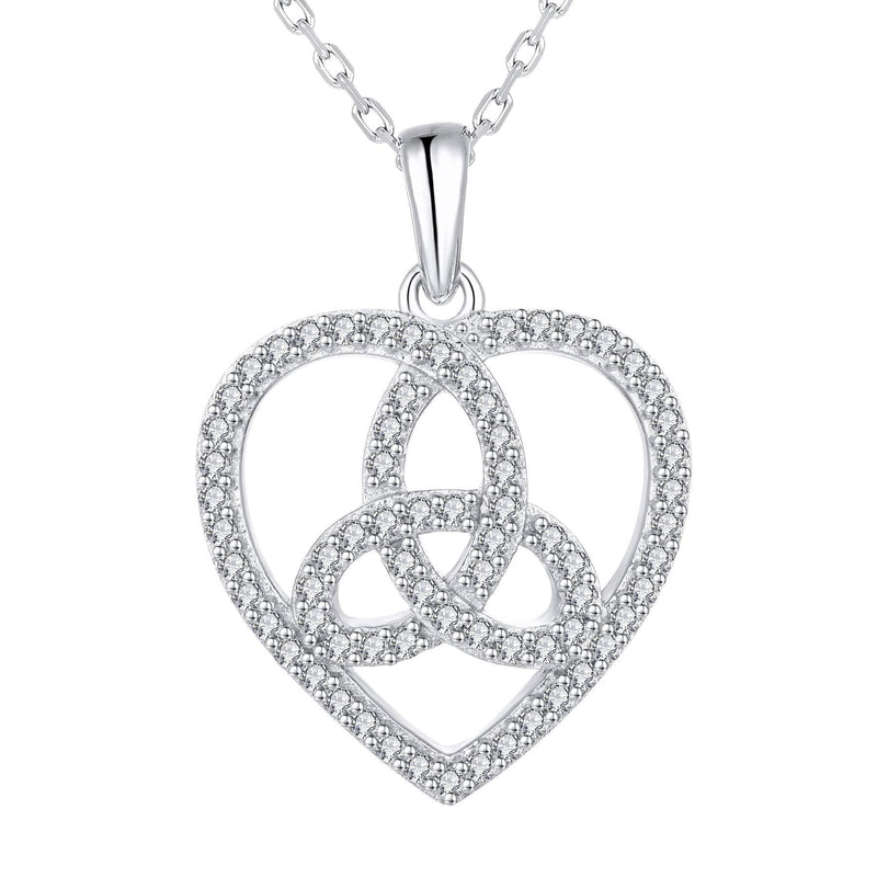 [Australia] - JO WISDOM Women Necklace,925 Sterling Silver Love Heart Irish Celtic Triangle Knot Triquetra Pendant Necklace with 3A Cubic Zirconia 