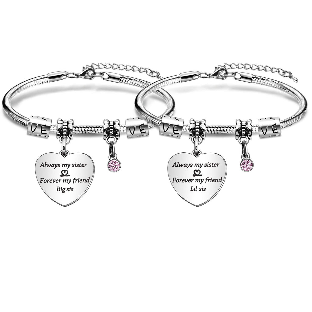 [Australia] - Always My Sister Forever My Friend Bracelet Set of 2 for Big Sis Little Sister Bracelet Jewellery for Graduation Bithday Present 