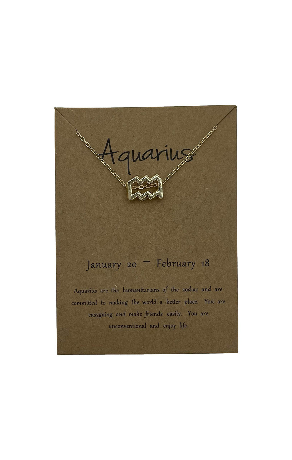 [Australia] - 12 Constellations Pendant Gold Plated Zodiac Necklace with Personality Horoscope Card for WomenGirl Aquarius 