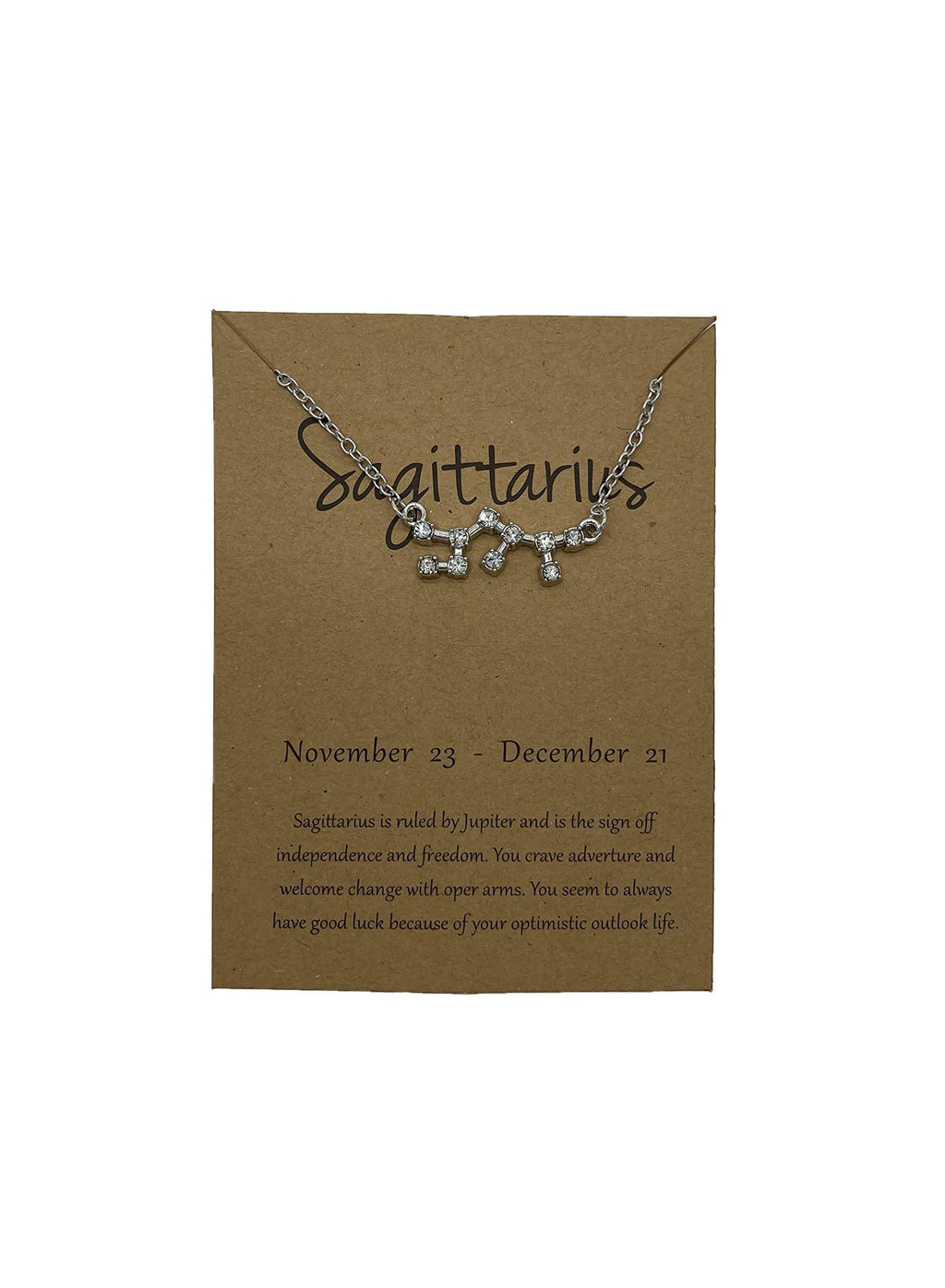 [Australia] - 12 Constellation Pendant Silver Plated Zodiac Necklace with Personality Horoscope Card Sagittarius 