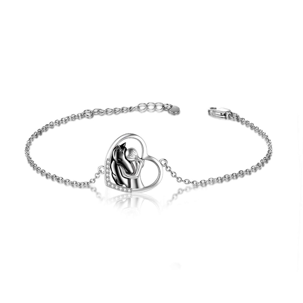 [Australia] - YFN Horse Jewelry Gift 925 Sterling Silver Girls Horse Adjustable Bracelet for Women Black 