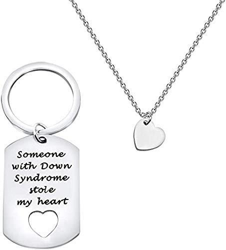 [Australia] - Down Syndrome Awareness Keychain Necklace Set Down Syndrome Support Gift for New Mom Family Jewelry Down Syndrome Keychain Necklace 