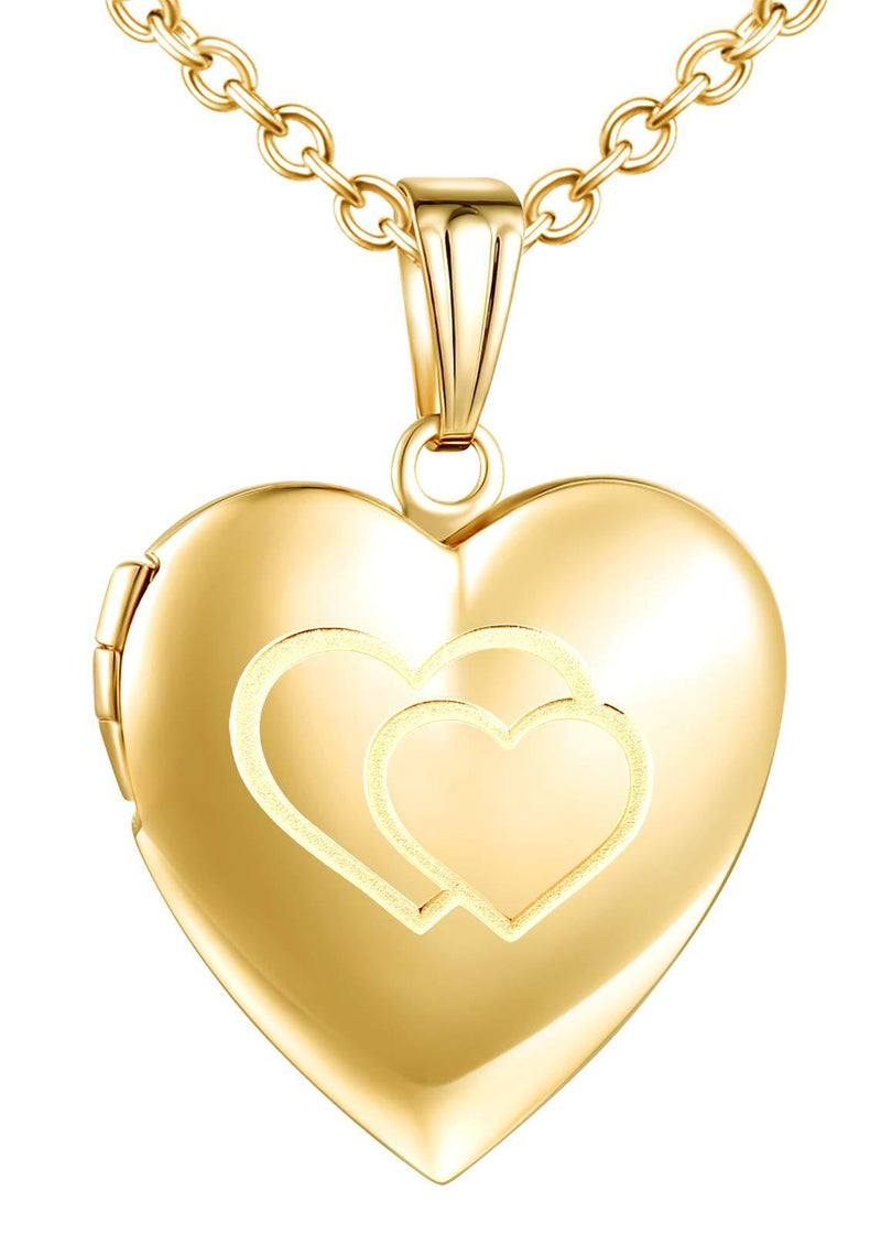 [Australia] - CPSLOVE Heart Photo Necklace Pendant, Stainless Steel Women's Girl's Necklace Pendant, Memorial Necklace, Can Open and Place Photos, Carving The Heart Pattern Gold 