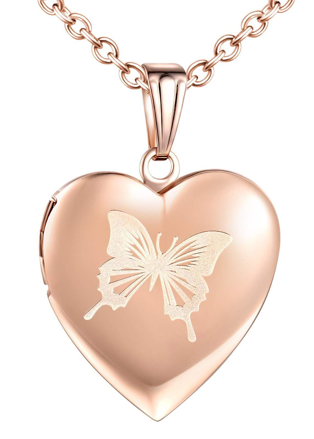 [Australia] - CPSLOVE Heart Photo Necklace Pendant, Stainless Steel Women's Girl's Necklace Pendant, Butterfly Necklace, Memorial Necklace, Can Open and Place Photos, Carving The Butterfly Pattern Rose Gold 