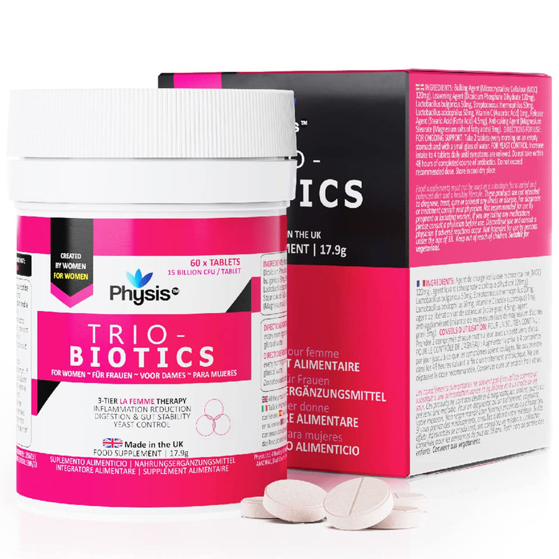 [Australia] - PHYSIS Oral Probiotics for Women | 60 Tablets | Thrush, Cystitis, UTI & Bacterial Vaginosis Treatment | Probiotics for Women Gut Health | 3in1 Healthy Gut Flora, Reduces Bloating & Yeast Control 60 Count (Pack of 1) 