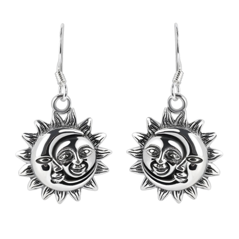 [Australia] - Glinting Celestial Sun And Moon .925 Sterling Silver Dangle Earrings 