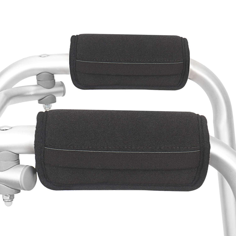 [Australia] - Padded Walker Hand Grips 2 Pack Wheelchair Handle Grips Covers with Strap Soft Foam Padding Adjustable Non-Slip Breathable for Senior Elderly Rollator Crutches Luggage (Black) Black 