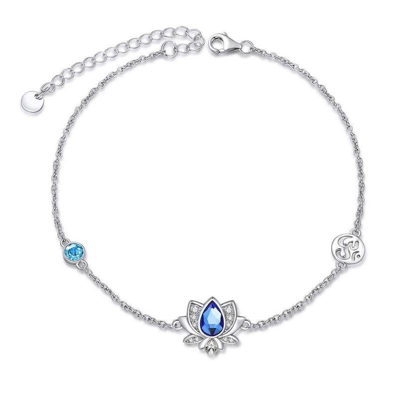 [Australia] - AOBOCO Crystal Lotus Bracelet for Women Sterling Silver March Birthstone Yoga Jewelry Gifts(Blue) 