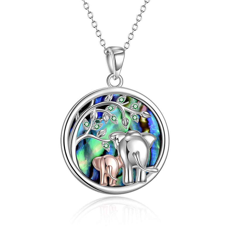 [Australia] - YFN Sterling Silver Elephant Gifts for Women Sterling Silver Mother Daughter Elephant Alabone Shell Necklace Mothers Day Gifts for Mum Daughter (Colorful-alabone elephant necklace) 