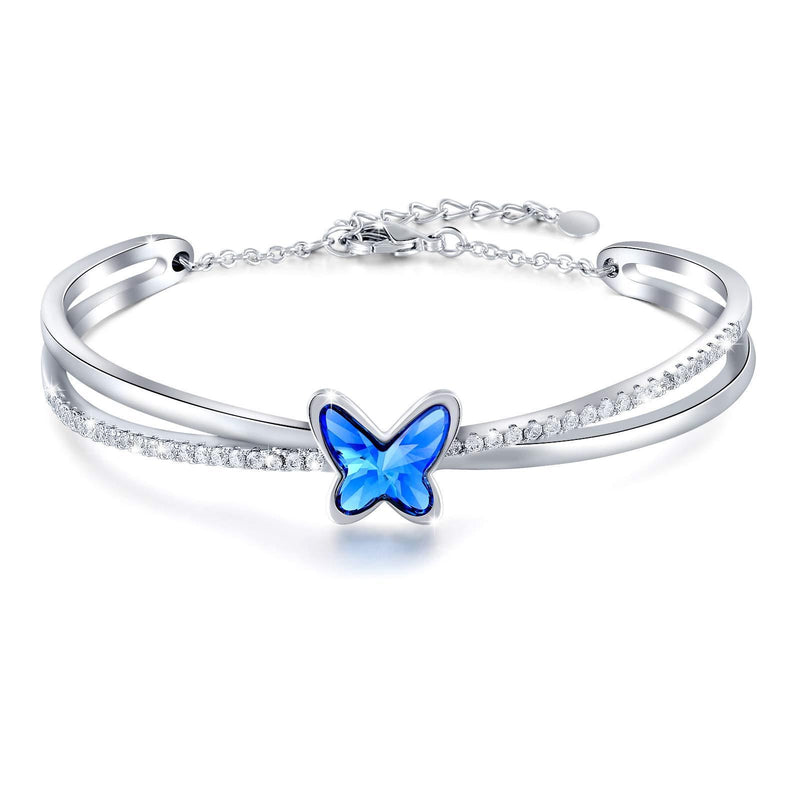 [Australia] - Angelady Silver Plated Bangles Bracelets for Women Butterfly Bracelets with Blue Crystal , Ladies Bracelet Ideal Mother's Day Birthday Gifts for Mum Wife Girls 1-blue 
