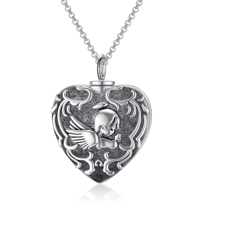 [Australia] - ROMANTICWORK Urn Necklace for Ashes 925 Sterling Silver Cremation Jewellery Heart Angel Memorial Keepsake Pendant Necklaces - A Piece of My Heart is in Heaven 
