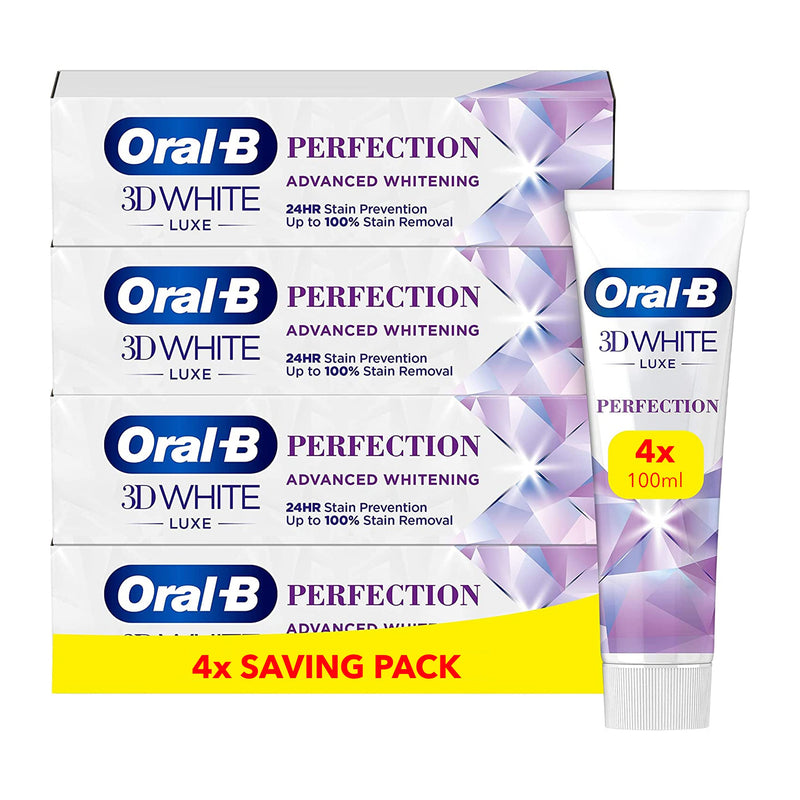 [Australia] - Oral-B 3D White Luxe Perfection Whitening Toothpaste, 400 ml (100 ml x 4), Teeth Whitening & Teeth Stain Removal 3D White Luxe Perfection 4x100ml 