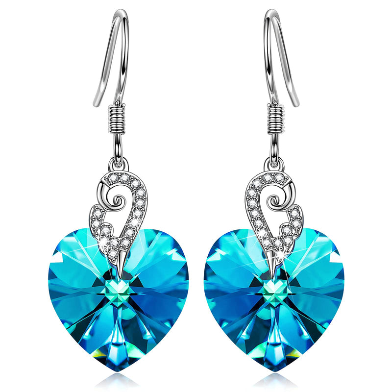 [Australia] - Kate Lynn - Heart to Heart - Sterling Silver Earrings for Women, Crystals from Austria, Silver Earrings Birthday Presents for Women Girlfriend Mum Wife, Gift Box Packaging Crystal Bermuda Blue 
