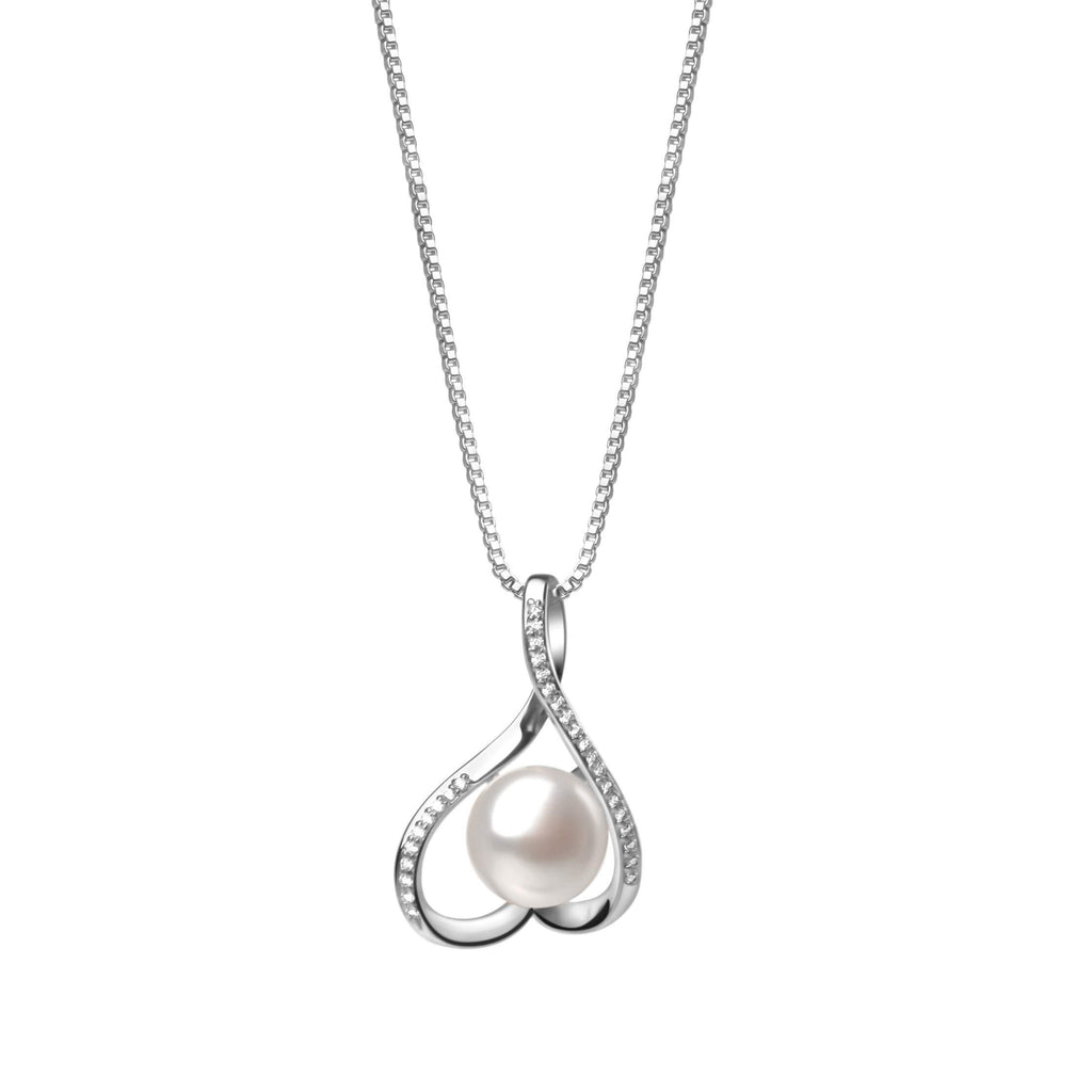 [Australia] - Pearl Necklace Round White Single One Pearl Heart Infinite Pendant 925 Silver Chain Women Jewelry 