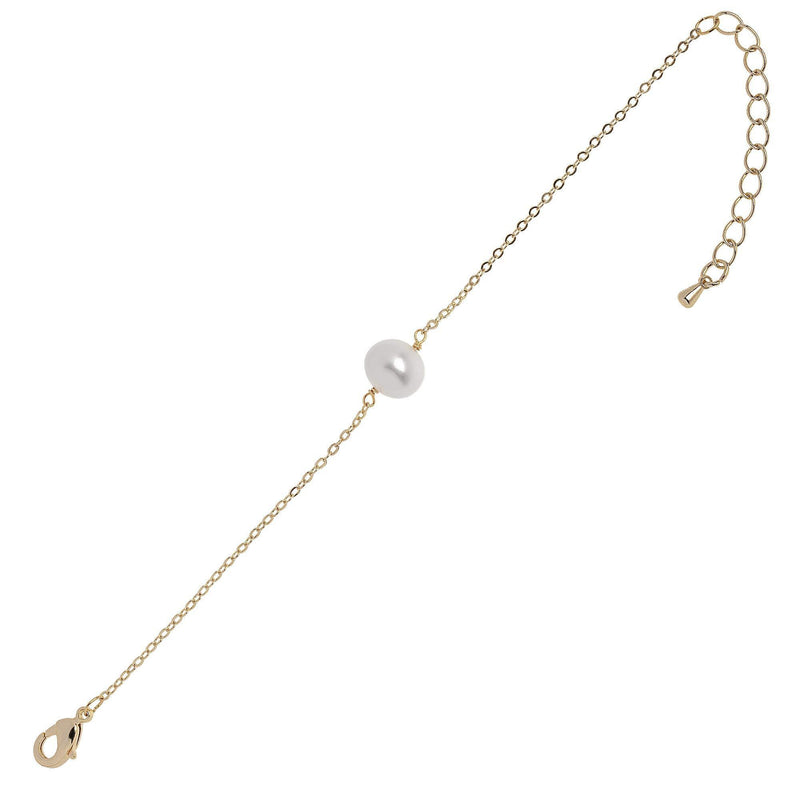 [Australia] - Pearl Bracelet Single Round Pearl Bossimi Style14K Gold Chain Handmade Adjustable Charm Fashion Valentine Jewelry for Women 