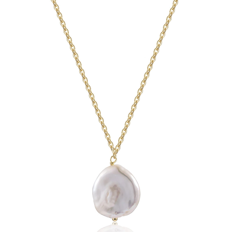 [Australia] - Irregular Pearl Necklace Single Pendant Baroque Culture 18K Gold Chain Handmade Strand for Women and Girls 