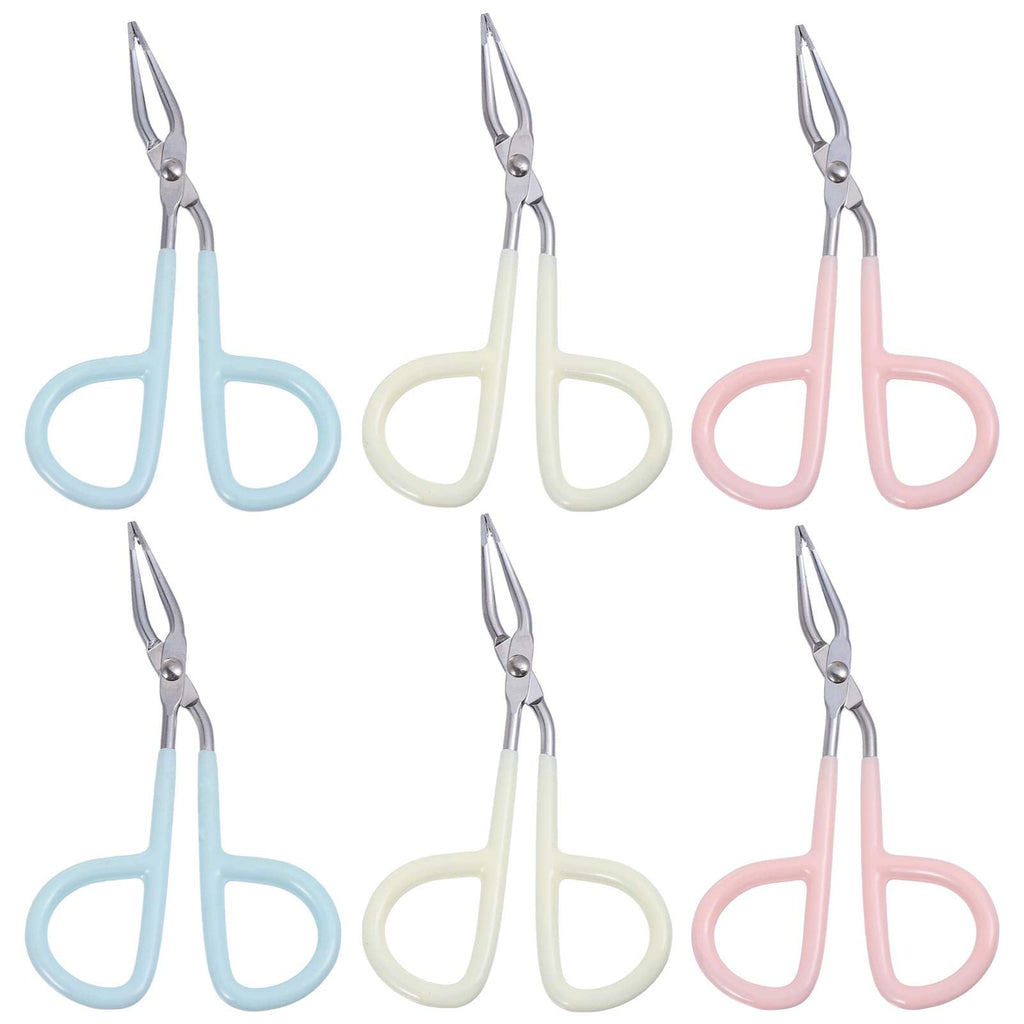 [Australia] - FRCOLOR Salon Tweezers, Scissor Shaped Eyebrow Tweezers Straight Tip Tweezers Scissors Handle Tweezers for Women Professional, 6PCS (Random Color) 