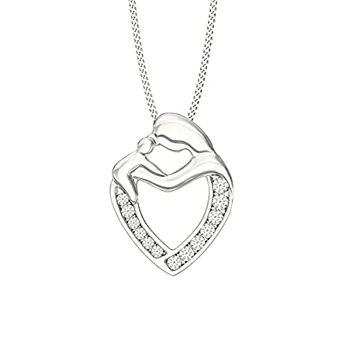 [Australia] - Aeon Jewellery Mother & Child Necklace - 925 Sterling Silver & Cubic Zirconia Heart Pendant | Polishing Cloth Included | Jewellery Gifts for Special Occasions for Mother Figures & Expecting Mums 
