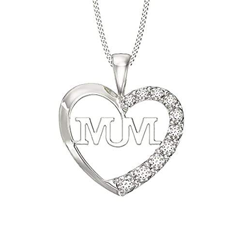 [Australia] - Aeon Jewellery Silver Mum Necklace - 925 Sterling Silver & Cubic Zirconia Heart Pendant | Polishing Cloth Included | Jewellery Gifts for Special Occasions for Mother Figures & Expecting Mums 