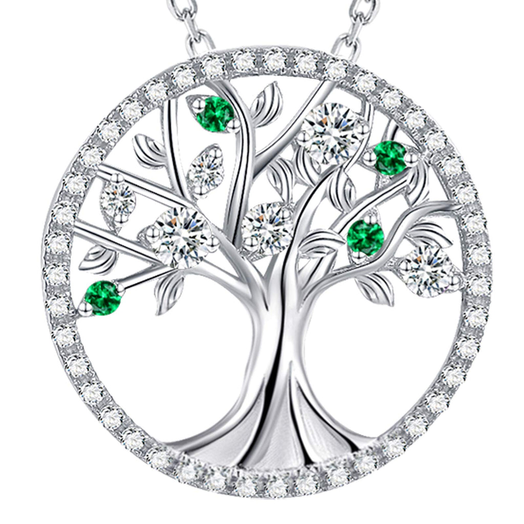 [Australia] - GinoMay Tree of Life Necklace for Her Birthday Gifts Women April May Birthstones Emerald Jewellery Mum Wife Sterling Silver 